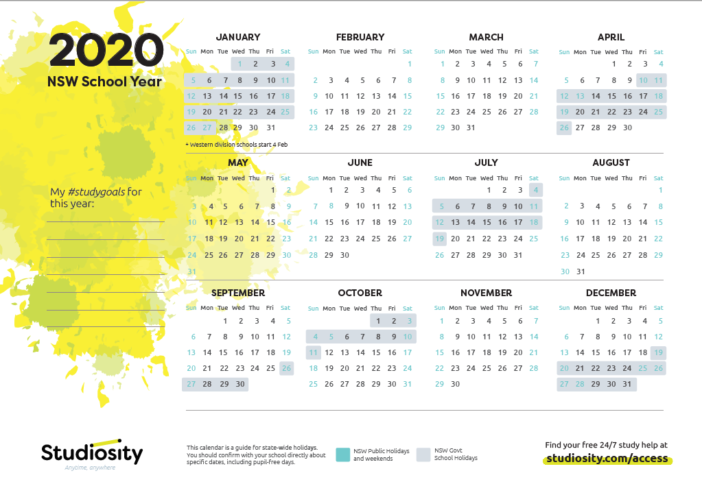 School Terms And Public Holiday Dates For NSW In 2020 | Studiosity